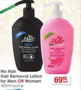 No Hair Hair Removal Lotion For Men Or Women Pump-400ml Each