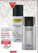 Ted Lapidus Pour Homme EDT-100ml Plus Free Deodorant Spray-150ml 