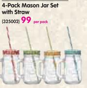Consol 4 Pack Mason Jar Set With Straw-Per Pack