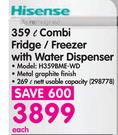 Hisense 359Ltr Combi Fridge/Freezer With Water Dispenser H359BME-WD