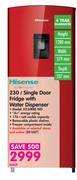 Hisense 230Ltr Single Door Fridge With Water Dispenser H230RRE-WD