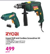 Ryobi Impact Drill and Cordless Screwdriver Kit KIT288-Per Kit