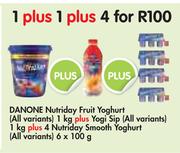 Danone Nutriday Fruit Yoghurt-1Kg Plus Yogi Sip-1kg Plus 4 Nutriday Smooth Yoghurt-6x100g