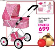 Doll Pram With 30cm Doll-Each