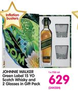 Johnnie Walker Green Label 15 Yo Scotch Whisky & 2 Glasses In Gift Pack-750ml