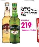 Hunters Extra Dry Ciders Or Gold Twisters NRBs-24 x 330ml