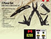 Camp Master 3 Piece Set Light, Knife & Multi-Tool Set