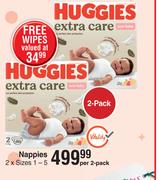 Huggies Extra Care  Nappies-Per 2 Pack