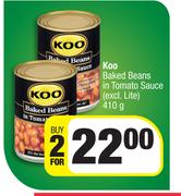 Koo Baked Beans In Tomato Sauce-For 2 x 410g