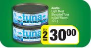 Austin Light Meat Shredded Tuna In Salt Water-For 2 x 170g