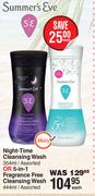 Summer's Eve Night Time Cleansing Wash 354ml Or 5 In 1 Fragrance Free Cleansing Wash 444ml-Each