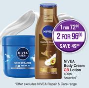 Nivea Body Cream Or Lotion Assorted-For 1 x 400ml