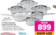 Zellini 12 Piece Stainless Steel Cookware Set