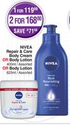 Nivea Repair & Care Body Cream Or Body Lotion 400ml/Assorted Or Body Lotion 625ml/Assorted-For 2