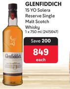 Glenfiddich 15 Yo Solera Reserve Single Malt Scotch Whisky-750ml Each