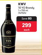 KWV 10 Yo Brandy-750ml Each