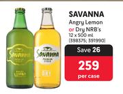 Savanna Angry Lemon Or Dry NRB's-12 x 500ml Per Case