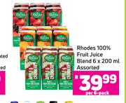 Rhodes 100% Fruit Juice Blend Assorted-6 x 200ml-Per 6 Pack