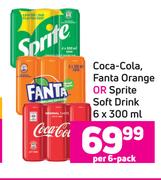Coca Cola, Fanta Orange Or Sprite Soft Drink-6 x 300ml Per Pack