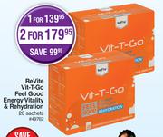 Revite Vit-T-Go Feel Good Energy Vitality & Rehydration 20 Sachets-For 2