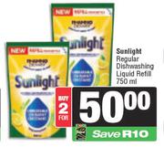 Sunlight Regular Dishwashing Liquid Refill-For 2 x 750ml