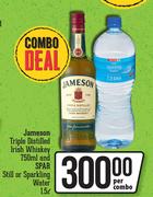 Jameson Triple Distilled Irish Whisky 750ml And Spar Still Or Sparkling Water 1.5Ltr-Per Combo