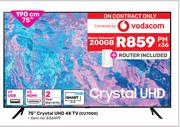 Samsung 190cm (75") Crystal UHD 4K TV (CU7000)-Home Internet 200GB