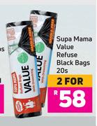 Supa Mama Value Refuse Black Bags-For 2 x 20s