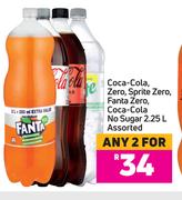 Coca Cola Zero, Sprite Zero, Fanta Zero, Coca Cola No Sugar Assorted-For 2 x 2.25L