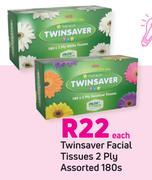 Twinsaver Facial Tissues 2 Ply Assorted-180's Each