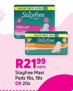 Stayfree Maxi Pads-16's,18's Or 20's Pack Each
