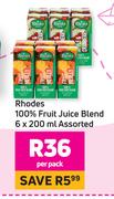 Rhodes 100% Fruit Juice Blend Assorted-6 x 200ml Per Pack