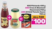 Koo Pilchards 400g Plus Cross & Blackwell Mayonnaise 750g And All Gold Tomato Sauce 700ml-For All