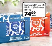 Food Lover's UHT Long Life Milk Full Cream Or Low Fat-6 x 1L Each