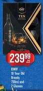 KWV 10 Year Old Brandy-750ml & 2 Glasses-Per Pack