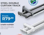 Steel Double Curtain Track In White Or Metallic Grey 1.5m