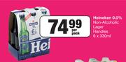 Heineken 0.0% Non Alcoholic Lager Handies-6 x 330ml Per Pack