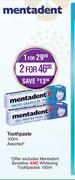 Mentadent Toothpaste Assorted-For 2 x 100ml