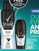Shield Anti Perspirant Roll On For Men Or Women Or Teens Assorted-50ml Each