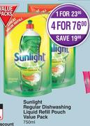 Sunlight Regular Dishwashing Liquid Refill Pouch Value Pack-For 4 x 750ml