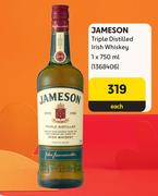 Jameson Triple Distilled Irish Whisky-750ml Each