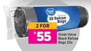 Great Value Black Refuse Bags-For 2 x 20's Pack