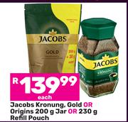 Jacobs Kronung, Gold Or Origins 200g Jar Or 230g Refill Pouch-Each