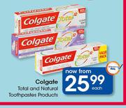 Colgate Total & Natural Toothpaste Products-Each