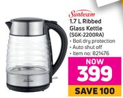 Sunbeam 1.7Ltr Ribbed Glass Kettle SGK-2200RA