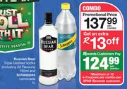 Russian Bear Triple Distilled Vodka (Including All Flavours) 750ml & Schweppes Lemonade 1L-Per Combo