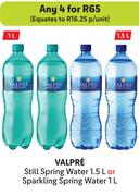 Valpre Still Spring Water 1.5L Or Sparkling Spring Water 1L-For Any 4