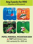 Pepsi,Mirinda, Mountain Dew Or 7up Soft Drink Cans (All Variants)-For 2 x 6 x 300ml