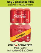 Coke Or Schweppes Mixer Cans (All Variants)-For 2 x 6 x 200ml