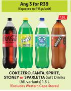 Coke Zero, Fanta, Sprite, Stoney Or Sparletta Soft Drinks (All Variants)-For 3 x 1.5L